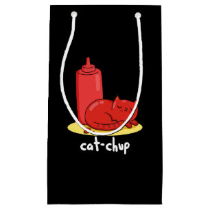 Bolsa De Regalo Pequeña Cat-chup Graciosa Red Ketchup Cat Pun Dark BG
