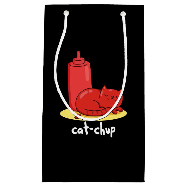 Bolsa De Regalo Pequeña Cat-chup Graciosa Red Ketchup Cat Pun Dark BG (Anverso)