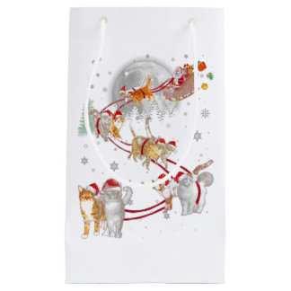 Bolsa De Regalo Pequeña Cat Kitten Sleigh Navidades Decoración Noche de Ni