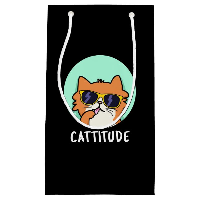 Bolsa De Regalo Pequeña Cattitude Funny Cat Pun Dark BG (Anverso)