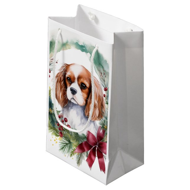 Bolsa De Regalo Pequeña Cavalier King Navidades Wreath Festimes Pup (Angulo Anverso)