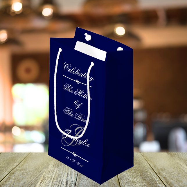 Bolsa De Regalo Pequeña Celebrando la Personalizado de la Marina "Madre De (Celebrating 'The Mother Of The Bride' Custom Small Navy Gift Bag)