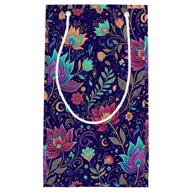 Bolsa De Regalo Pequeña Celestial Midnight Floral Pattern with Moon (Anverso)