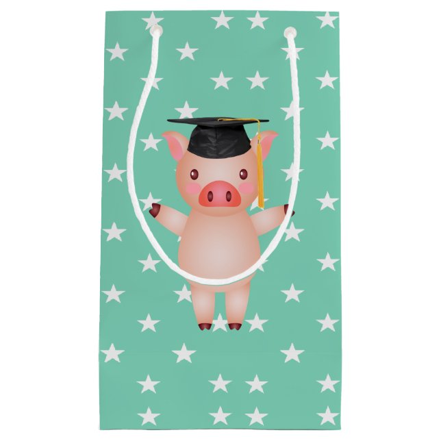 Bolsa De Regalo Pequeña Cerdo de graduación y estrellas (Anverso)