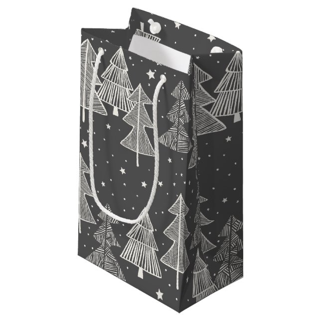 Bolsa De Regalo Pequeña Chalkboard Árboles de Navidad dibujados a mano Nev (Angulo Anverso)