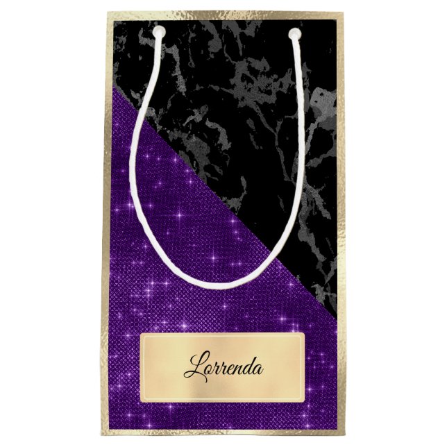 Bolsa De Regalo Pequeña Champaigne Oro Morado Mármol Negro Gris (Anverso)