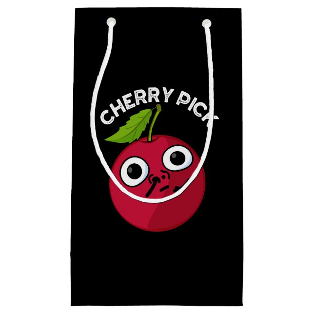 Bolsa De Regalo Pequeña Cherry Pick Funny Fruit Pun Dark BG (Anverso)