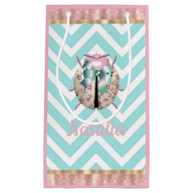 Bolsa De Regalo Pequeña Chevron rosa azul floral lindo (Anverso)