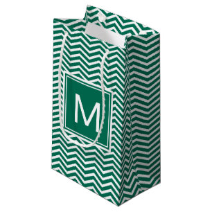 Bolsa De Regalo Pequeña Chevrras verdes frondosas modernas con monograma