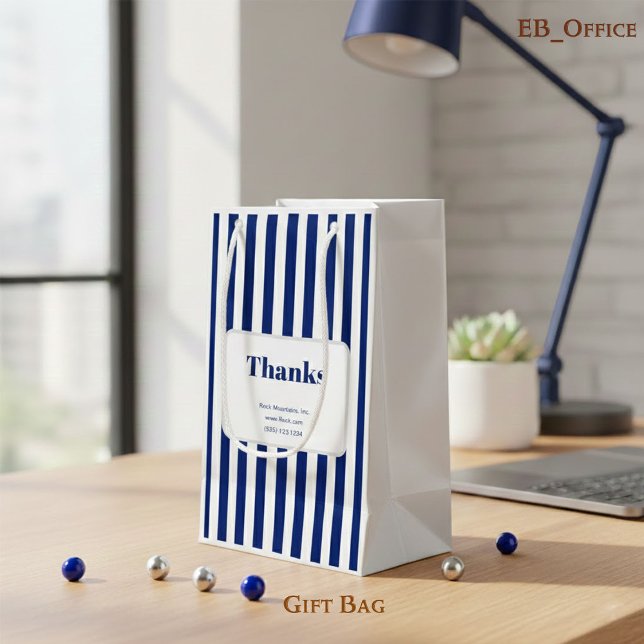 Bolsa De Regalo Pequeña Chic Azul Marino Rayas Verticales Negocio (Subido por el creador)