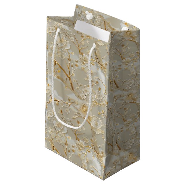 Bolsa De Regalo Pequeña Chic gold cream floral (Angulo Anverso)