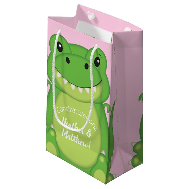 Bolsa De Regalo Pequeña Chica rosado de Dinosaur Baby Shower T-Rex (Angulo Anverso)