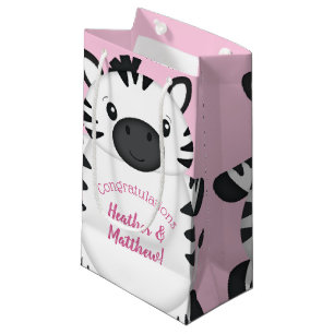 Bolsa De Regalo Pequeña Chica rosado zebra Baby Shower Safari