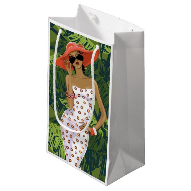 Bolsa De Regalo Pequeña Chica tropical con Red Hat grande (Angulo Anverso)