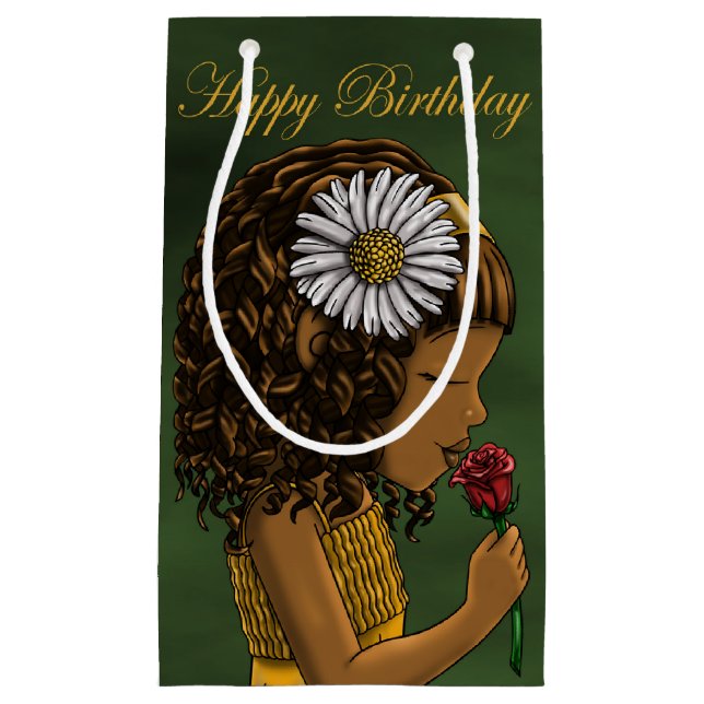 Bolsa De Regalo Pequeña Chica y Rosa afroamericano Cumpleaños (Anverso)