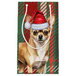 Bolsa De Regalo Pequeña Chihuahua Perro Red Green Plaid Navidades