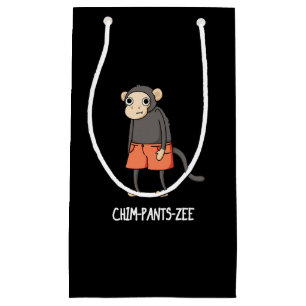 Bolsa De Regalo Pequeña Chim-Pants-Zee Funny Chimpanzee Monkey Pun Dark BG