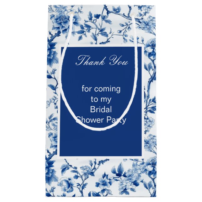 Bolsa De Regalo Pequeña Chinoiserie Azul Aves y Flores Despedida de Solter (Anverso)