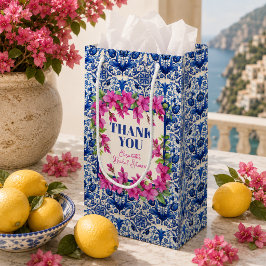 Bolsa De Regalo Pequeña Chorro Nupcial de Baldosa Azul Buganvilla Rosa