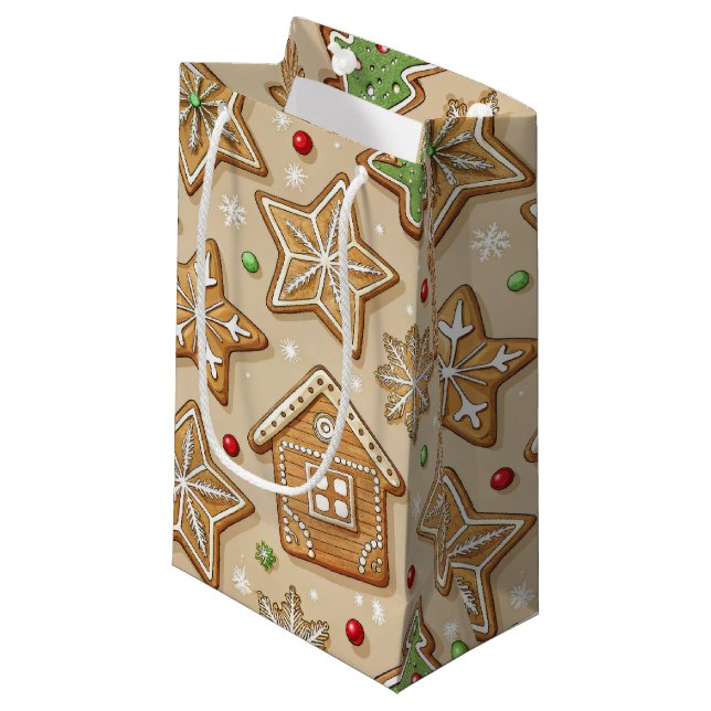 BOLSA DE REGALO PEQUEÑA CHRISTMAS GINGERBREAD COOKIE HOUSES AND STARS (Angulo Anverso)