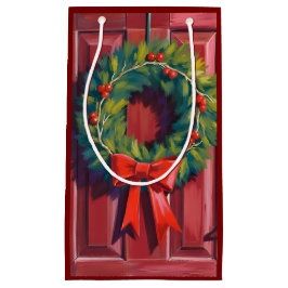 Bolsa De Regalo Pequeña Christmas Wreath Red Door Watercolor