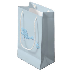 Bolsa De Regalo Pequeña Cigüeña azul que entrega al muchacho