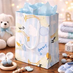 Bolsa De Regalo Pequeña Cigüeña de niño azul y blanco