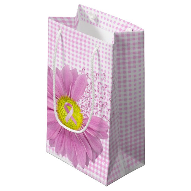 Bolsa De Regalo Pequeña Cinta rosa y margarita en Gingham (Angulo Anverso)