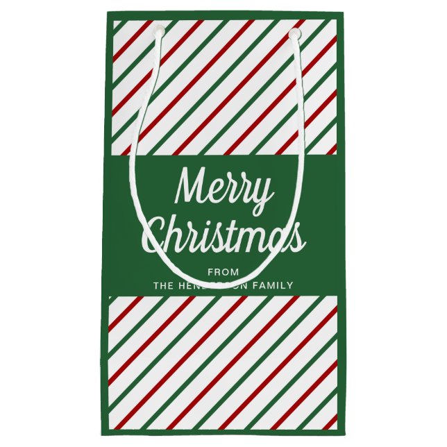 Bolsa De Regalo Pequeña Clásica Navidad a rayas verdes (Anverso)