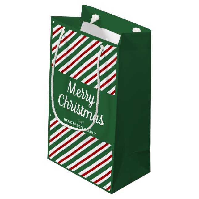 Bolsa De Regalo Pequeña Clásica Navidad de las franjas verdes (Angulo reverso)