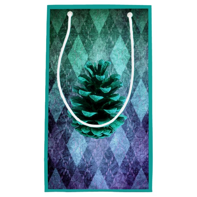 Bolsa De Regalo Pequeña Clásico argyle pinecone rústico otoño azul (Anverso)