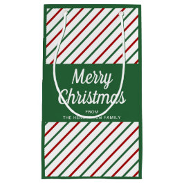 Bolsa De Regalo Pequeña Clásico Verde Rayado Feliz Navidad