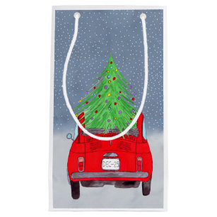 Bolsa De Regalo Pequeña Coche rojo con color de árbol de Navidad