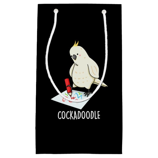 Bolsa De Regalo Pequeña Cockadoodle Funny Cockatoo Pun Dark BG (Anverso)