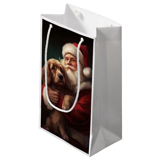 Bolsa De Regalo Pequeña Cocker Spaniel con Navidades festivos de Santa Cla (Angulo Anverso)