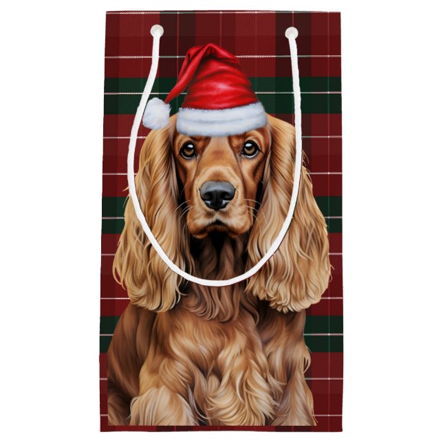 Bolsa De Regalo Pequeña Cocker Spaniel de cuadros navideños  (Anverso)