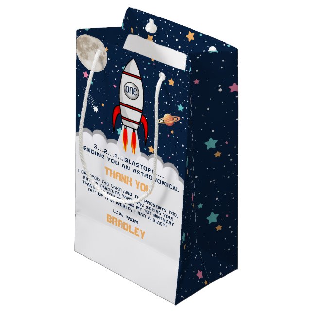 Bolsa De Regalo Pequeña Cohete astronauta Espacio Ultraterrestre Primer cu (Angulo Anverso)