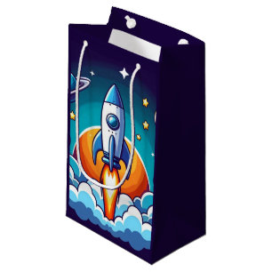 Bolsa De Regalo Pequeña Cohete retro del espacio exterior