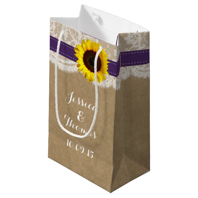 Bolsa De Regalo Pequeña Colección de Bodas de girasol rústico - morado (Angulo Anverso)