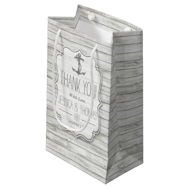 Bolsa De Regalo Pequeña Colección Nautical Whitewashed Wood Beach Wedding (Angulo Anverso)