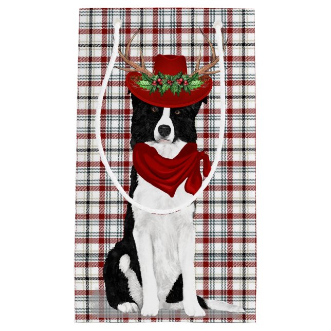 Bolsa De Regalo Pequeña Collie de borde de vacaciones y Navidades de plást (Anverso)