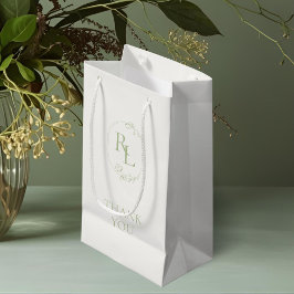 Bolsa De Regalo Pequeña Color marfil | Boda de Monograma Floral Verde Grac