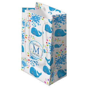 Bolsa De Regalo Pequeña Colorido patrón de monograma de ballena azul de sa