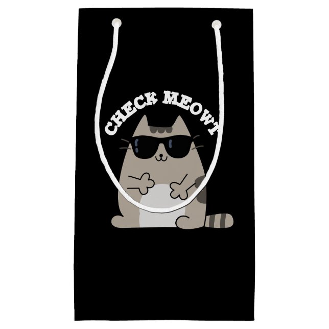 Bolsa De Regalo Pequeña Comprobar Meowt Funny Guay Cat Pun Dark BG (Anverso)