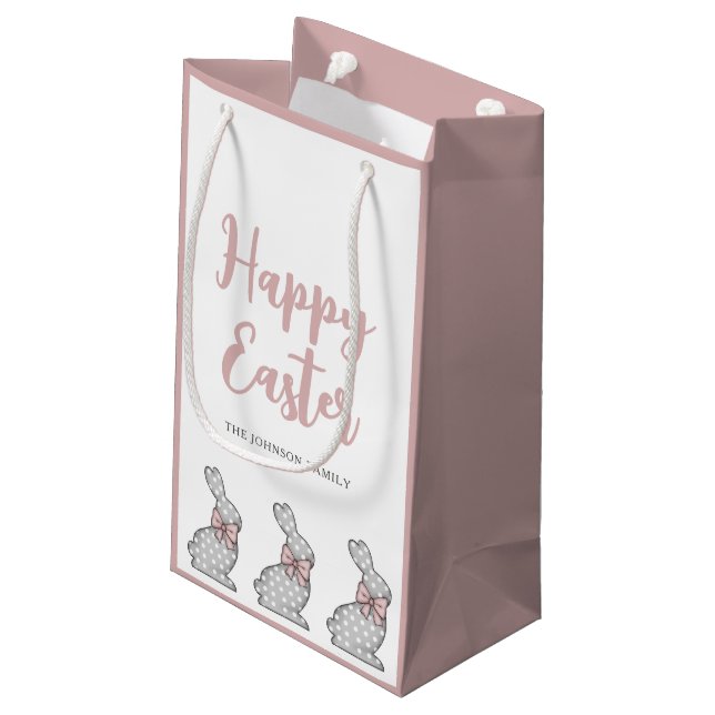 Bolsa De Regalo Pequeña Conejo rosa lindo Feliz Pascua (Angulo reverso)