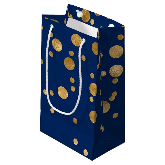 Bolsa De Regalo Pequeña Confetti azul real y Relieve metalizado dorado (Angulo Anverso)