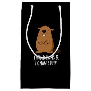 Bolsa De Regalo Pequeña Construyo Represas Y Gnaw Studs Beaver Pun Dark BG
