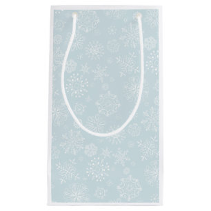 Bolsa De Regalo Pequeña Copos de nieve congelados bosquejo retro en azules