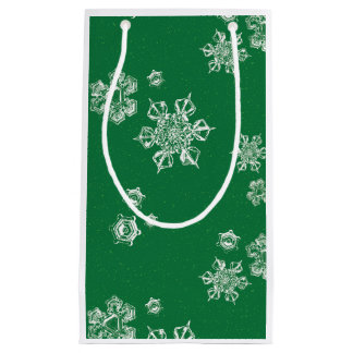 Bolsa De Regalo Pequeña Copos de Nieve Hechos a Mano - Verde Brillante y B