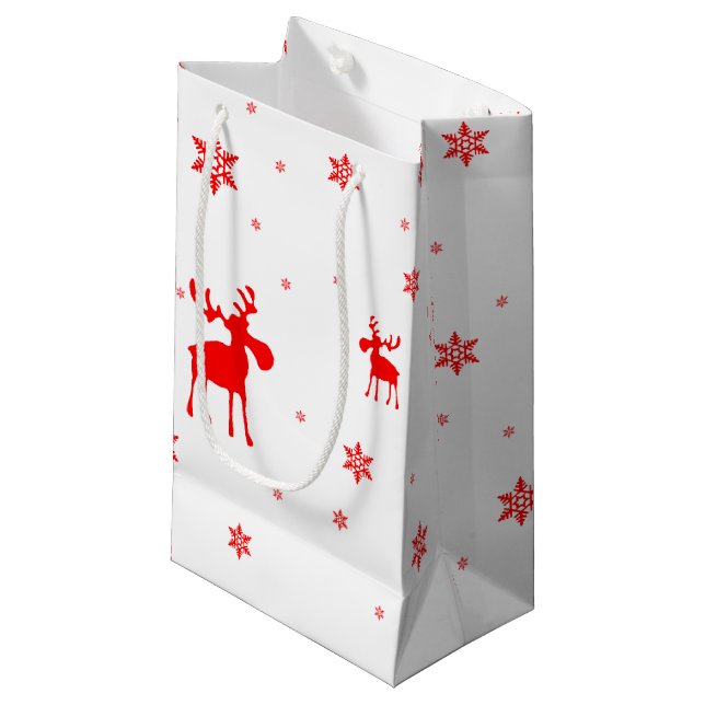 Bolsa De Regalo Pequeña Copos de nieve rojos simples modernos de los alces (Angulo Anverso)